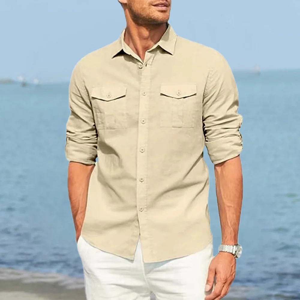Quilt Cotton Summer - Autumn New Men's Pure Color Shirt
