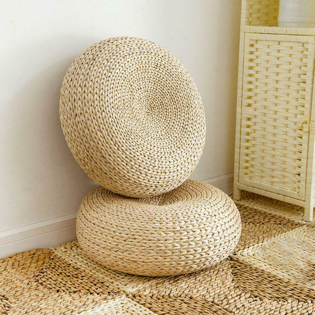 Natural Straw Round Pouf Handm - Japanese Home Textiles のレビューと価格
