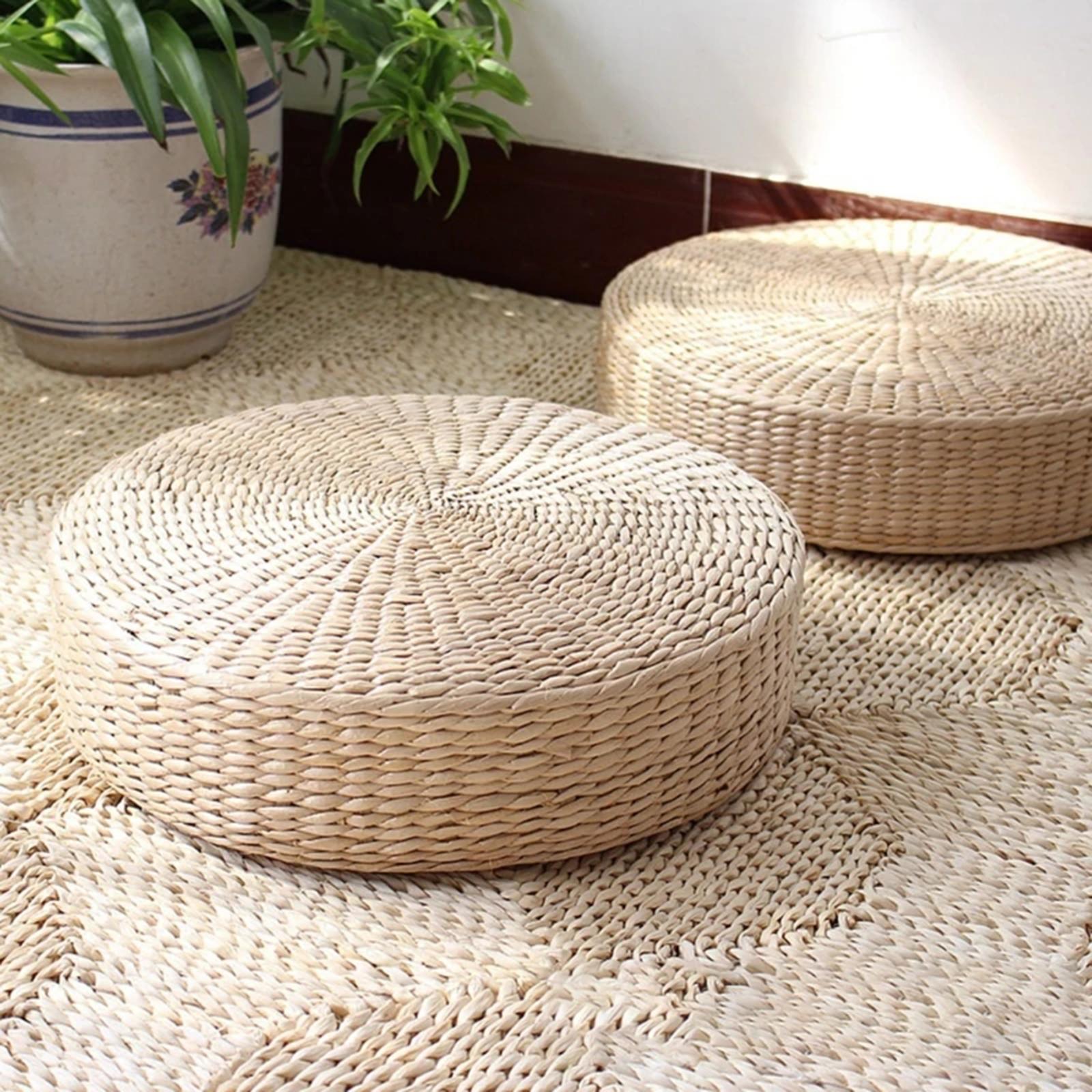 Natural Straw Round Pouf Handm - Japanese Home Textiles のレビューと価格