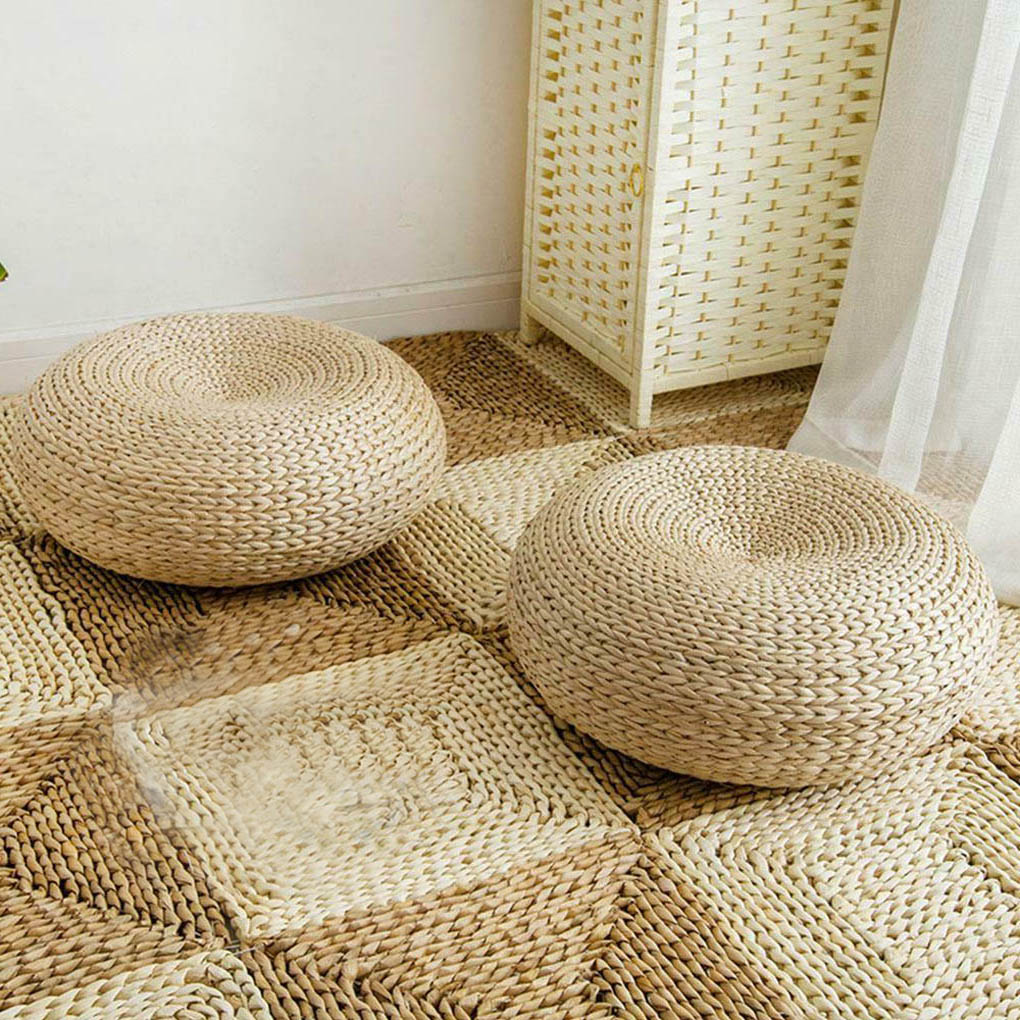 Natural Straw Round Pouf Handm - Japanese Home Textiles のレビューと価格