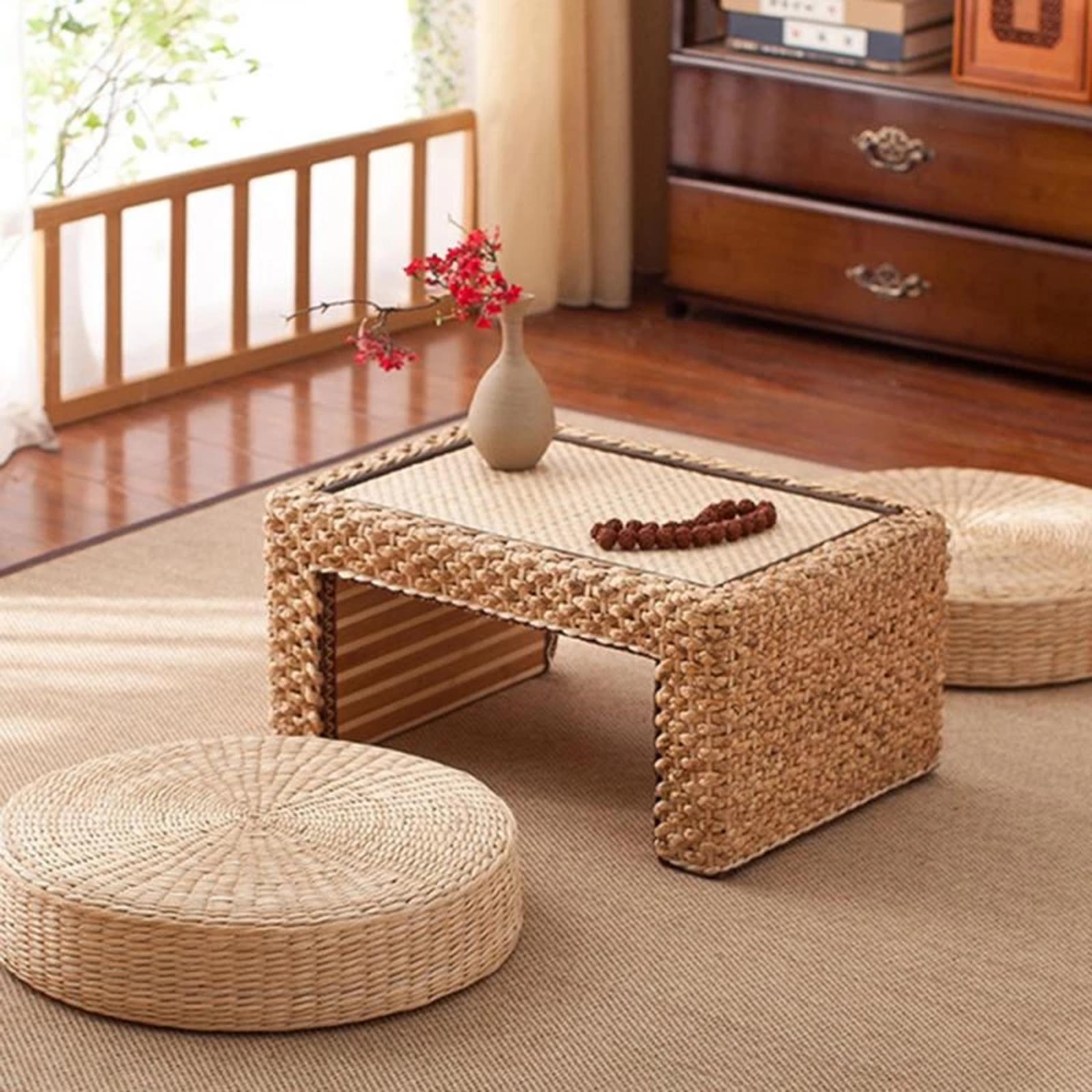 Natural Straw Round Pouf Handm - Japanese Home Textiles のレビューと価格