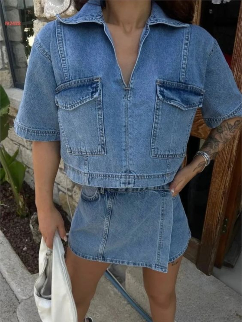 Women's 2 Piece Denim Outfits  - Quilt Cotton Summer のレビューと価格