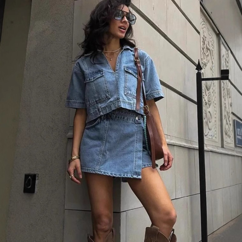 Women's 2 Piece Denim Outfits  - Quilt Cotton Summer のレビューと価格