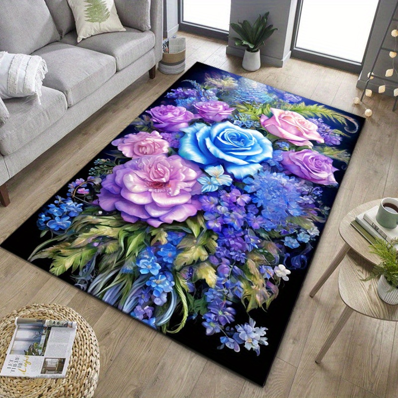 Floral rug with blue and purpl - Your Home Textiles のレビューと価格