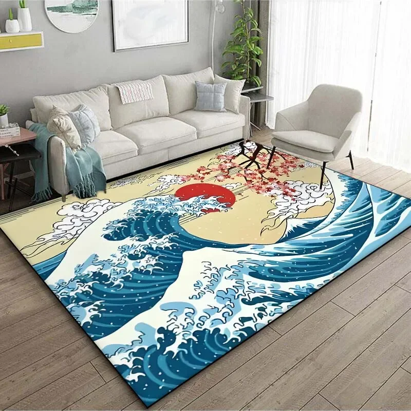 Japanese Art Kanagawa Waves Ca - Japanese Home Textiles のレビューと価格