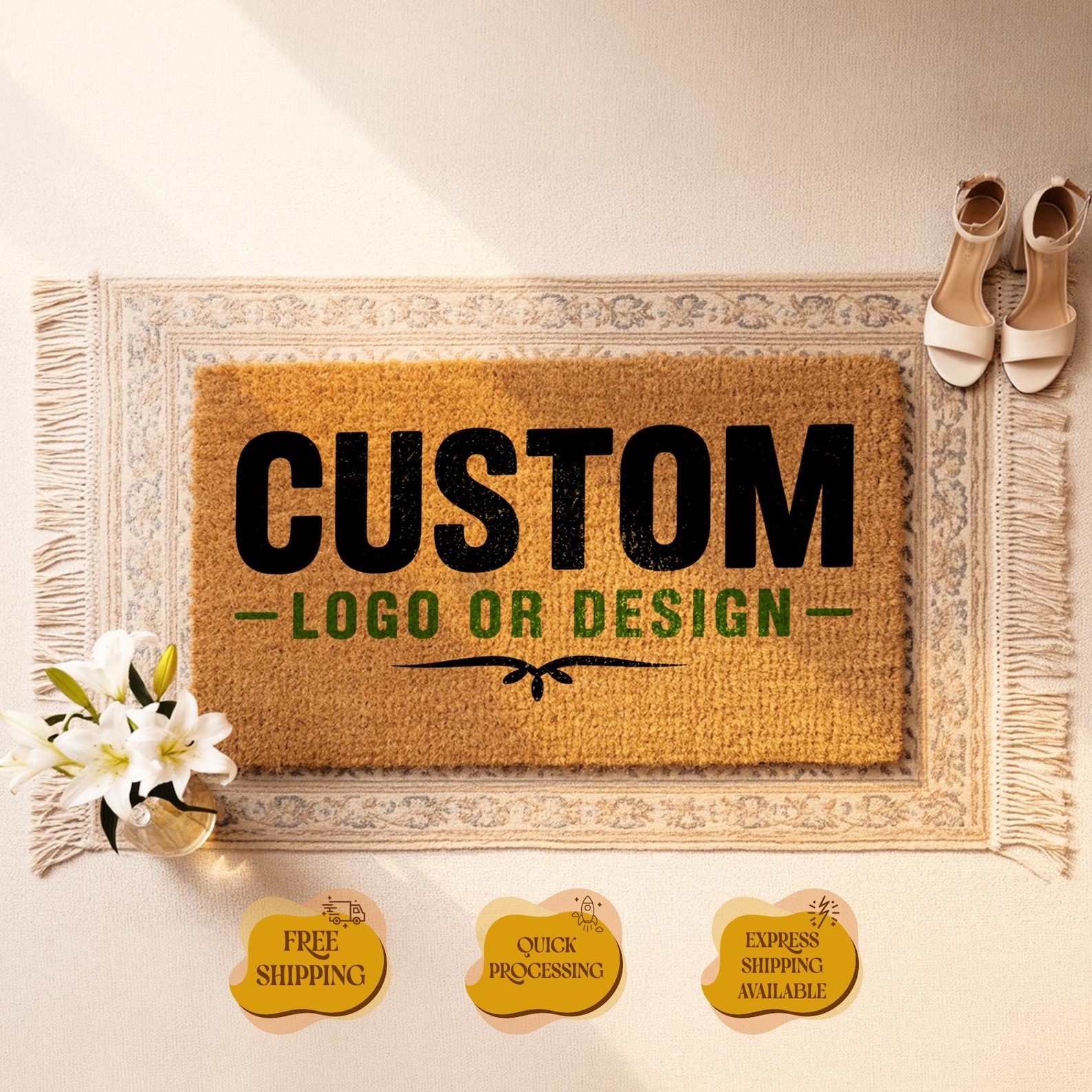 Customized Coir Doormat Logo T - Home Textiles Company のレビューと価格